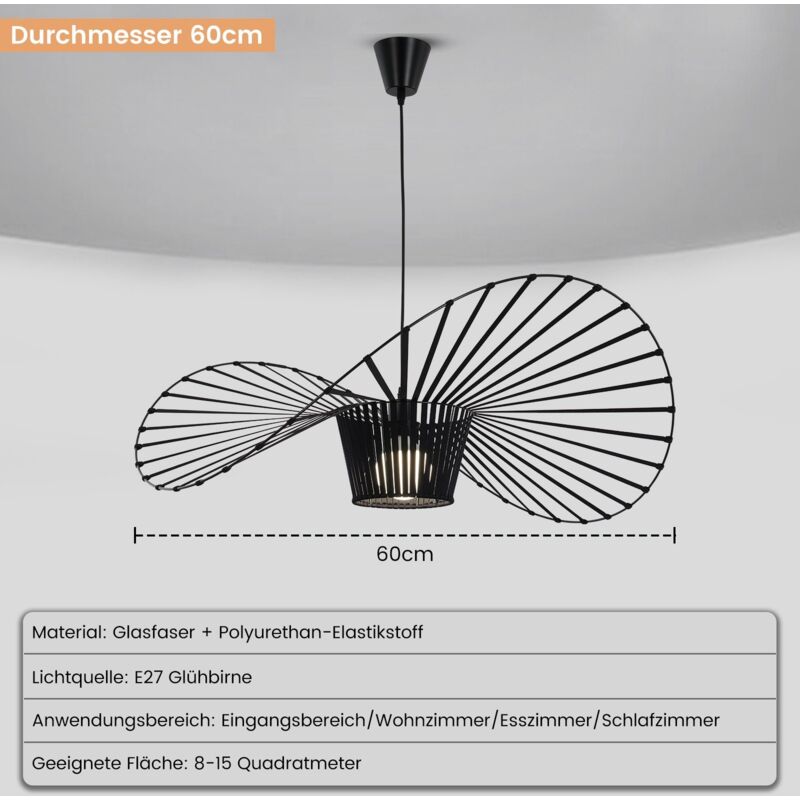 Lampadario Retrò Design Moderno | Regolabile In Altezza Con Cappello In Tessuto - Foto 12