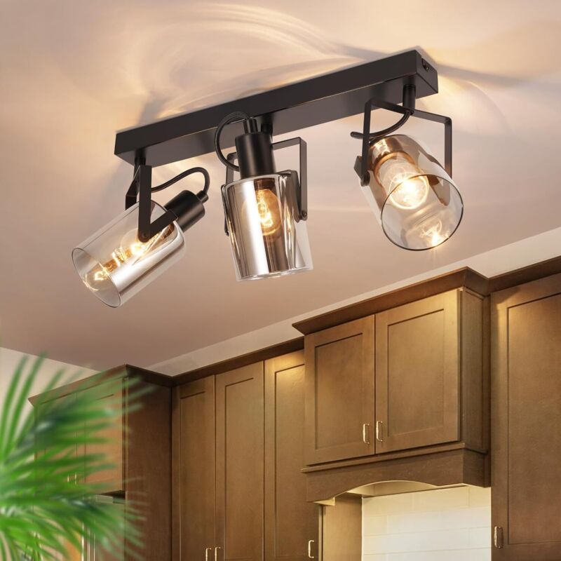 Plafoniera Industriale Ruggine Marrone Legno 4 Luci Orientabile - GINA - Foto 6