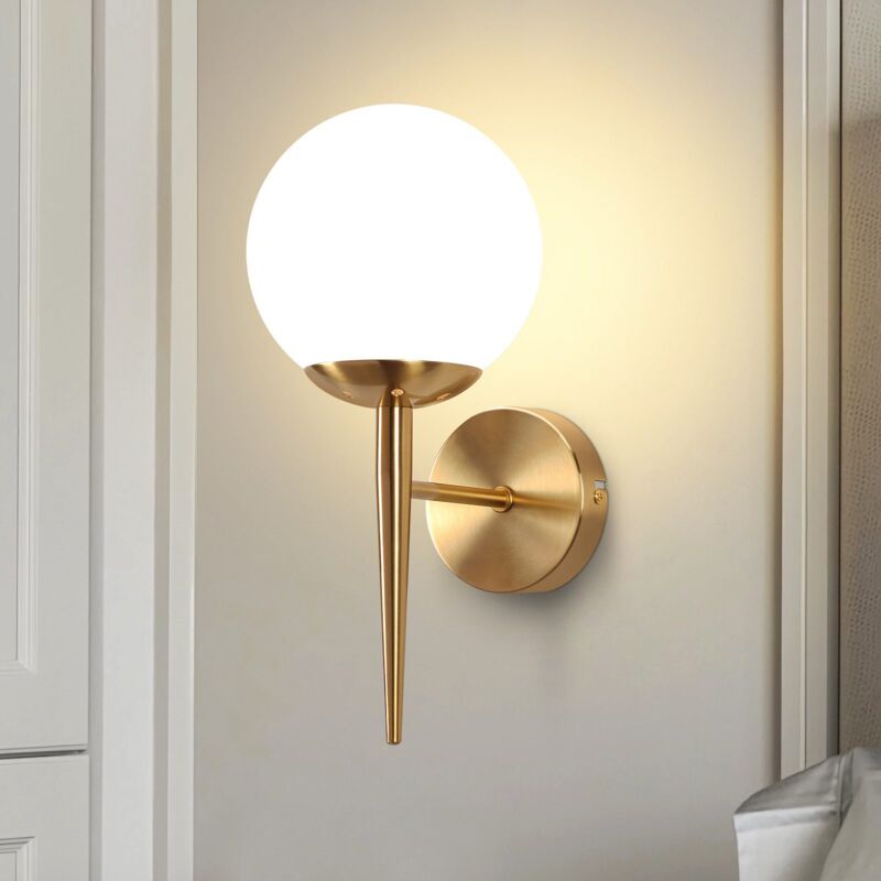Applique Da Parete BARCELONA Con Sfera In Vetro Opalino E Base Oro - Stile Vintage Moderno, E27!