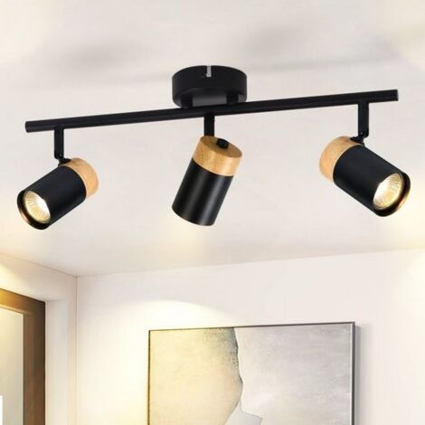 GBLY Plafoniera a 3 fiamme nero - Faretto da soffitto in legno LED GU10 orientabile a 330° per soggiorno cucina camera dei bambini senza lampade (1/5)