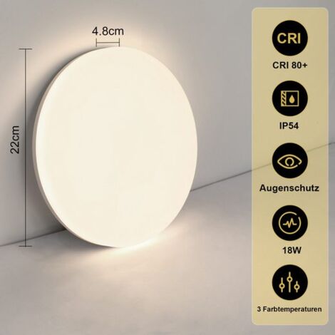 Plafoniera LED 18W, Lampada da Soffitto Bianca 2100LM IP44 Impermeabile per Bagno, Illuminazione Rotonda per Camera, Soggiorno,Garage, Cucina, 22CM | Leroy Merlin