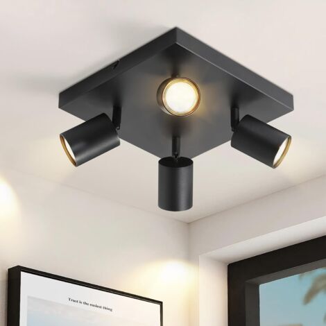 Plafoniera Orny, faretto da soffitto a 3 luci in legno e metallo in color bronzo, lampada da camera dal look industriale/vintage, 3 x E27, le teste