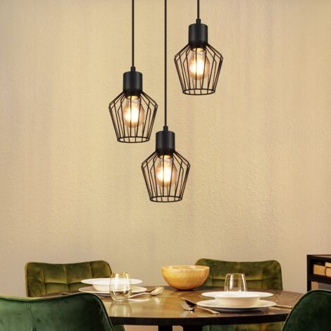 GBLY Lampada a Sospensione Rotonda a 3 Fiamme - LED Nera E27 Paralume in Metallo a Forma di Gabbia Lampade da Tavolo retrò per Sala da Pranzo Corridoio Caffè Camera da Letto Soggiorno (1/5)