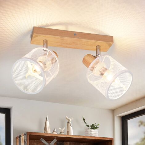 GBLY Faretto da soffitto plafoniera in legno bianco - E14 plafoniera orientabile 350° 2 lampadine max 25w lampada moderna da soggiorno per soggiorno camera da letto cucina disimpegno interni effetto l