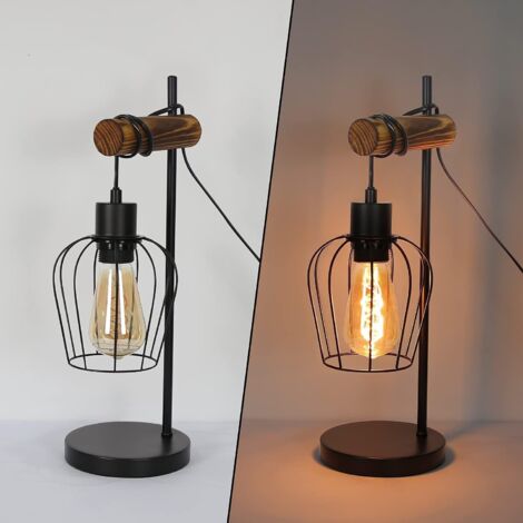 Lampada Da Tavolo Retrò A Batterie - Ferro E Metallo Con Gabbia E Lampadina LED Edison - Luce Notturna Senza Fili Per Campeggio E Comodino
