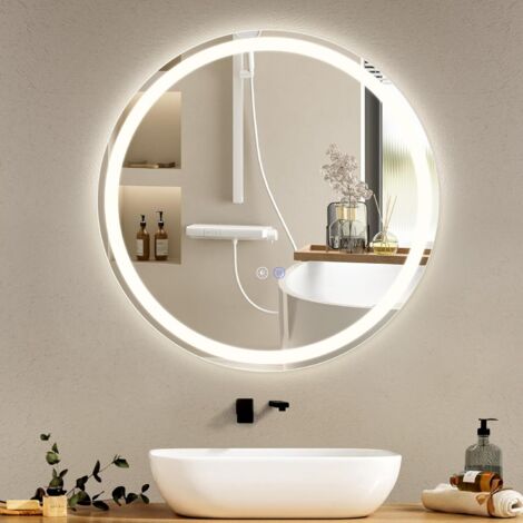 GBLY Specchio da bagno con illuminazione - Specchio da bagno rotondo a LED da 50 cm montato a parete con interruttore touch e specchio illuminato IP44 antiappannamento dimmerabile 3000K-6500K