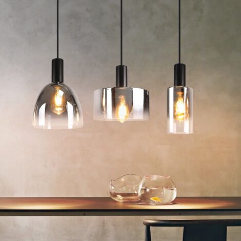 GBLY Lampada a sospensione per sala da pranzo, 3 fiamme, E27, lampada a sospensione vintage, tavolo da pranzo, altezza regolabile, lampada a sospensione in vetro nero (senza lampadine)