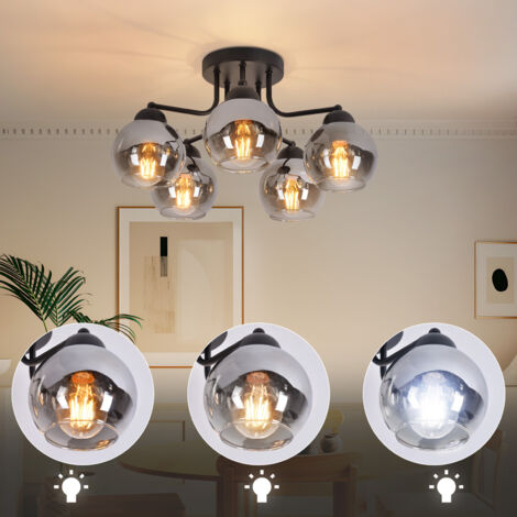 Plafoniera Industriale Vintage - Lampada Da Soffitto In Metallo Nero, 2 Attacchi E27, Per Interni - Foto 8