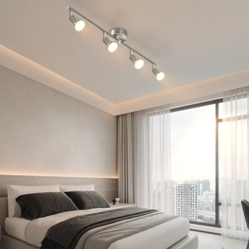 GBLY Lámpara De Techo LED 4 Focos Giratorios Y Basculantes , GU10 , Foco De Techo , Moderno , Iluminación Interior De Techo LED Cocina Dormitorio Salón , IP20 , Sin Bombillas,Cromo