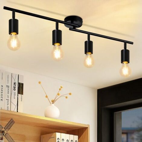 GBLY Lámpara de techo negra Lámpara de techo con 4 llamas - E27 Foco de techo vintage pasillo Foco de techo orientable 350° Focos industriales para cocina salón dormitorio (sin bombillas)