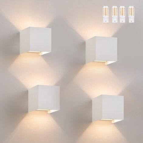 GBLY Aplique LED interior/exterior : juego de 4 apliques de pared exterior blanco cálido IP65 G9 Blanco Luz de hogar dormitorio pasillo escalera