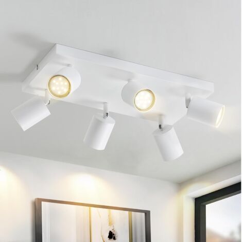 GBLY Plafón 6 focos orientables, blanco, focos de techo GU10, lámparas orientables 330°, iluminación interior, para salón, dormitorio, cocina, sin bombilla