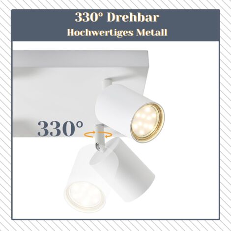 GBLY Plafón 6 focos orientables, blanco, focos de techo GU10, lámparas orientables 330°, iluminación interior, para salón, dormitorio, cocina, sin bombilla