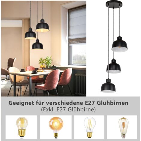 DRFTZDF Lámpara De Araña Vintage Negra De 3 Luces Ajustables En Altura Para Comedor E Isla De Cocina, Lámpara Colgante Decorativa Con Base E27 (redonda