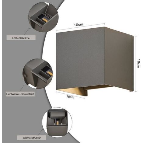 Aplique De Pared Interior/exterior, Luces De Pared LED Blancas Frías Negras De 12 W 6000 K, Lámpara De Pared Exterior Impermeable IP65 Para Patio, Jardín, Terraza, Cerca, Patio