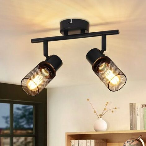 GBLY Plafones de focos 2 llamas negro - Foco de techo Metal Industrial Giratorio 330°E27 LED para pasillo salón comedor puerta de entrada Sin bombillas