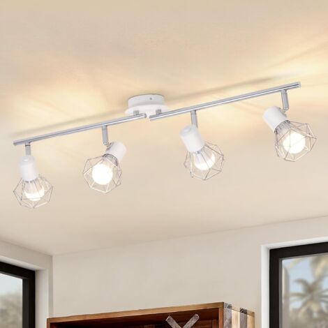 GBLY Plafón blanco salón comedor retro iluminación jaula regulable foco 4x casquillos E14 giratorio 350° Lámpara giratoria 90° interior