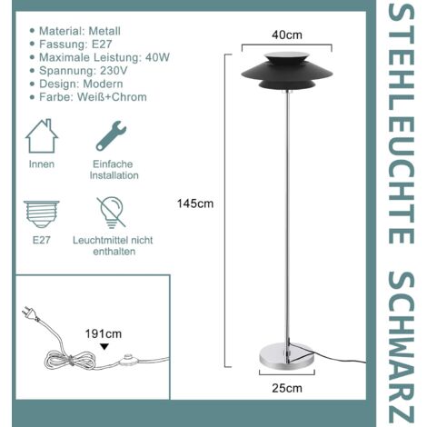GBLY Lámpara de Pie Negra Lámpara de Pie Moderna E27 1 llama con interruptor de pie Lámpara de Pie Vintage Metal Diseño Industrial Elegante Lámpara de Cama Lámpara de Pie para Dormitorio  Altura 145CM