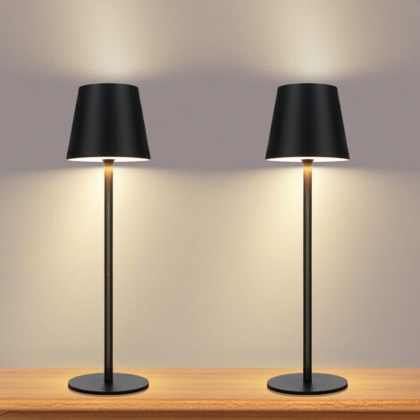 GBLY Pack de 2 Lámpara de noche con batería inalámbrica - LED 2600 mhA Lámpara de mesa recargable para exteriores Lámpara de batería negra táctil Lámpara de noche con batería Lámpara de batería USB