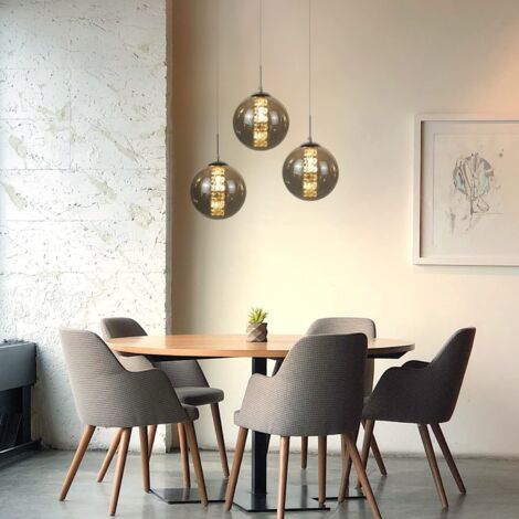 Lámpara Colgante Moderna - GBLY Lámpara Colgante de Vidrio de 3 Luces Ajustable en Altura Lámpara de Mesa de Comedor de Color Gris Lámpara de Cocina Sala de Estar Dormitorio Pasillo