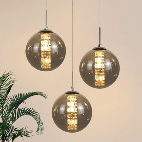 Lámpara Colgante Moderna - GBLY Lámpara Colgante de Vidrio de 3 Luces Ajustable en Altura Lámpara de Mesa de Comedor de Color Gris Lámpara de Cocina Sala de Estar Dormitorio Pasillo
