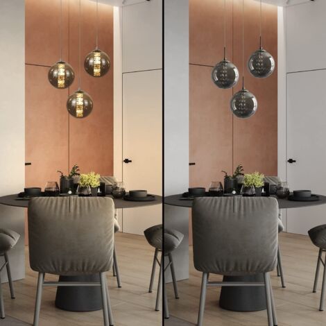 Lámpara Colgante Moderna - GBLY Lámpara Colgante de Vidrio de 3 Luces Ajustable en Altura Lámpara de Mesa de Comedor de Color Gris Lámpara de Cocina Sala de Estar Dormitorio Pasillo