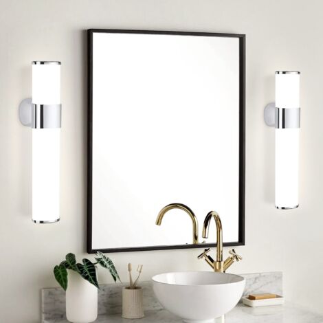 Aplique de pared para baño GBLY Juego de 2 luces LED para espejo de baño - de 6W 30CM Lámpara de baño impermeable IP44 Cromo Moderno Blanco neutro 4000K