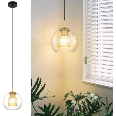 GBLY Lámpara Colgante Lámpara Colgante de Vidrio - 1 Bombilla E27 Negra Dorada Moderna para Sala de Estar Cocina Dormitorio Comedor sin Bombilla (1/5)