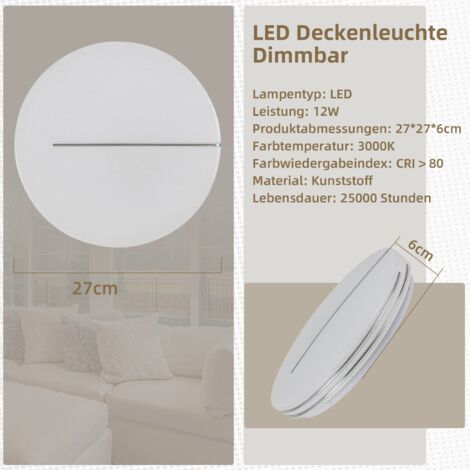 Lámpara de Techo LED GBLY - Ø27 cm Lámpara de Dormitorio con Cielo Estrellado Lámpara de Cocina de 12 W Lámpara de Pasillo Blanca cálida Iluminación de Techo de Cocina Redonda Moderna