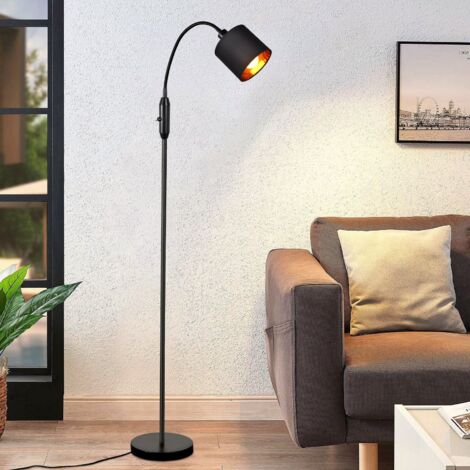 GBLY Lámpara de pie Sala de Estar Lámpara de Arco Negro - Vintage E14 Pantalla Dorada Industrial Retro giratoria de 360 ° Lámpara de pie 1 Bombilla Pasillo Dormitorio Oficina sin Bombilla (1/5)