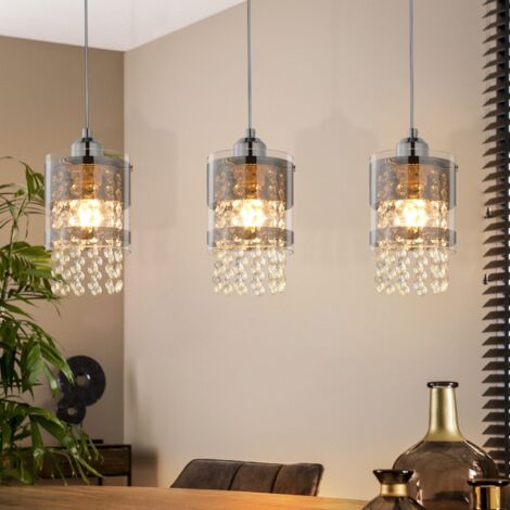 Lámpara colgante moderna GBLY: Lámpara colgante de cristal con 3 bombillas E27, 150 cm de altura máxima, ajustable, lámpara colgante de cristal de diseño para sala de estar, dormitorio, sin bombilla