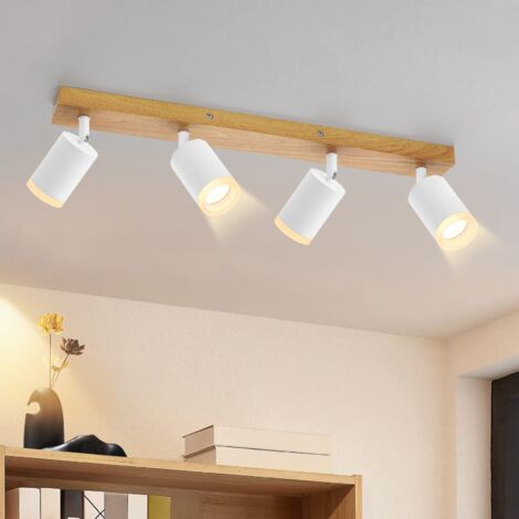 Plafon LED GBLY 4 luces de techo - Plafon GU10 madera blanca lámpara de cocina giratoria 350° luces de techo vintage industrial para pasillo cocina salón dormitorio (sin bombilla)