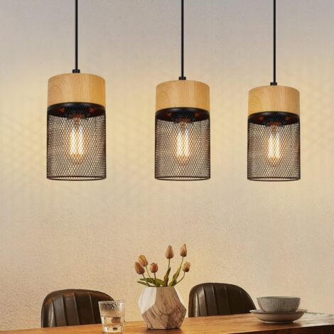 GBLY Lámpara colgante vintage para mesa de comedor: lámpara colgante de 3 llamas en grano de madera negro para salón, comedor, soporte de lámpara industrial E27, lámpara de mesa de comedor MAX.25 W