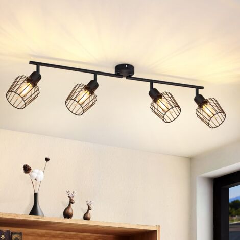 Plafón LED De Techo GEADI - 110 Cm, 4 Focos Orientables Negros, 58 W, Mando A Distancia