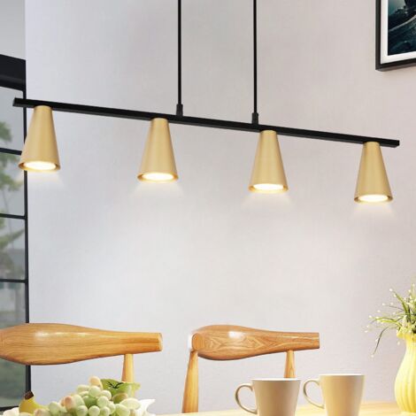 Suspensión GBLY Lámpara de techo Dorada: Lámpara de techo moderna GU10 de 4 bombillas en metal negro. Lámpara para comedor, lámpara de techo industrial para cocina y salón - sin bombilla