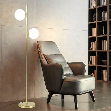 GBLY Lámpara de pie para sala de estar, moderna, diseño dorado, casquillo E27, interruptor de pie, lámpara de cama, pantalla de cristal, lámpara de lectura, 166 cm (bombillas no incluidas).