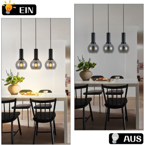 GBLY Lámpara Colgante Vintage , Negra, De 3 Luces, Altura Ajustable E27 De Cristal Para Cocina Dormitorio Y Salon Sin Bombilla 85891165