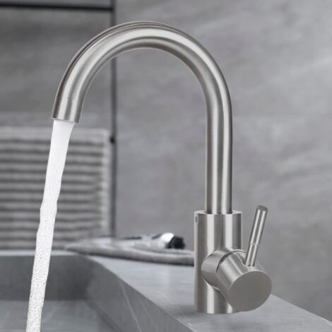 GBLY Grifo para lavabo de baño, grifo de acero inoxidable cepillado, grifo giratorio de 360° para agua fría, grifo mezclador de alta presión, grifo para lavabo de baño, fregadero de cocina
