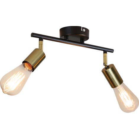 GBLY Lámpara de techo de 2 llamas, estilo vintage, E27, color negro y dorado, para pasillo, giratoria 360°, moderna, industrial, para cocina, pasillo o sala de estar. (1/5)