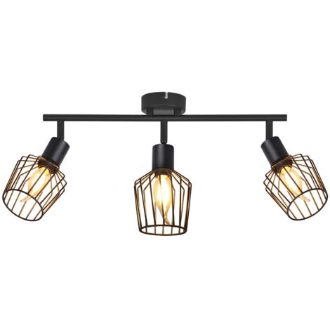 Foco de techo GBLY E14 de 3 llamas - Lámpara de techo giratoria de metal negro, lámpara para salón, pasillo, baño, cocina y dormitorio.