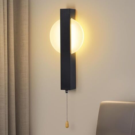 GBLY Lampara de Pared LED Con Interruptor Negro Diseño Moderno Cable 3000K Blanco Cálido Hierro Acrílico 6W Para Pasillo Sala Dormitorio