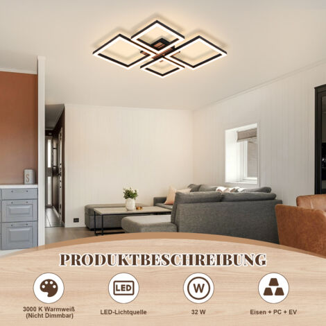 GBLY LED Plafón 4 Cuadrados 21W Blanco Cálido 3000K Moderna Lámpara Techo Negra Iluminación Techo Geométrica para Salón Dormitorio Pasillo