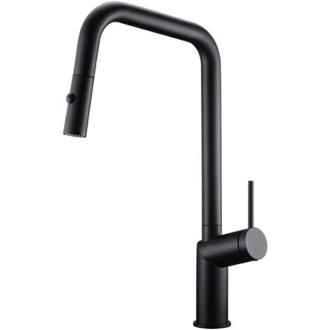 Mice - Grifo de cocina - monomando fregadero extraíble con ducha 2 Modos de Rociador, Grifo para Cocina  Caño Alto Giratorio 360° Negro Mate GCE024/NG
