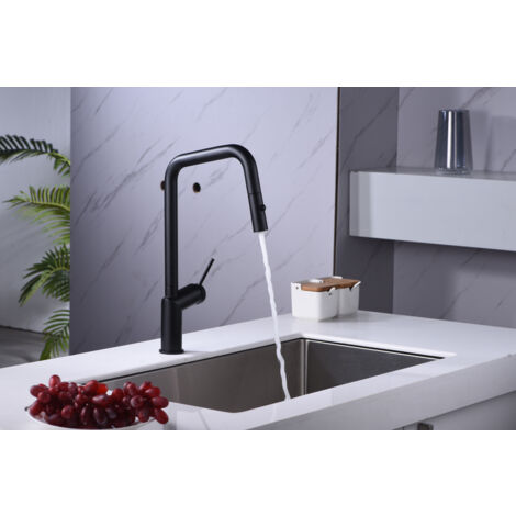 Mice - Grifo de cocina - monomando fregadero extraíble con ducha 2 Modos de Rociador, Grifo para Cocina  Caño Alto Giratorio 360° Negro Mate GCE024/NG