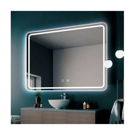 Mice - Espejos led para baño, Espejo retroiluminado con cantos redondeados. Luz frontal fría, con doble sensor antivaho y on/off 100 X 80 Cm (1/5)