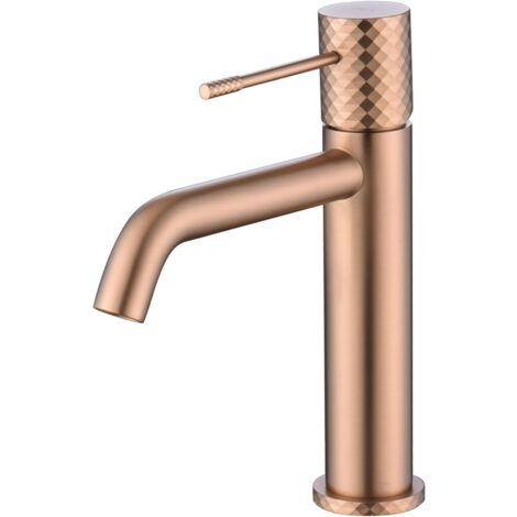 Mice - Grifo monomando para lavabo con tecnología Apertura en Frio para ahorrar energia de latón Griferia de Baño Color Oro Rosa Cepillado