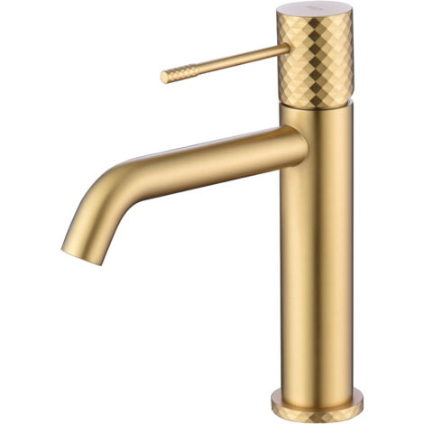 Mice - Grifo monomando para lavabo con tecnología Apertura en Frio para ahorrar energia de latón Griferia de Baño Color Oro Cepillado