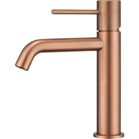 Mice - Grifo monomando de lavabo fabricado en latón de 2 vias agua Fria/Caliente - Griferia de baño para lavabo color Oro Rosa Cepillado