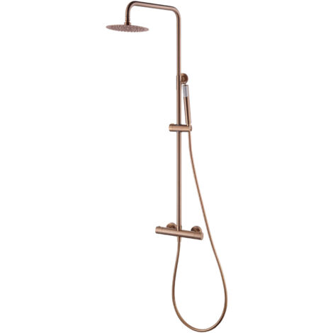 MICE - Columna de ducha termostatica, Barra de baño con grifo termostático fabricado en acero inoxidable y latón, Griferia Baño Oro Rosa Cepillado (1/5)