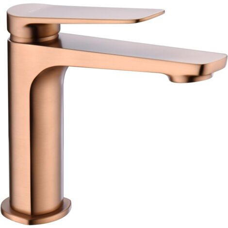 Mice - Grifo monomando para lavabo de latón - Monomando para lavamanos - Griferia de baño apto para agua fria/caliente Color Oro Rosa Cepillado